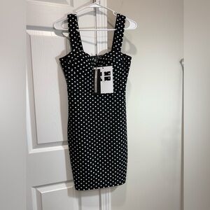 SALVAJE Elegant Black and White Polka Dot Mini Dress SZ M